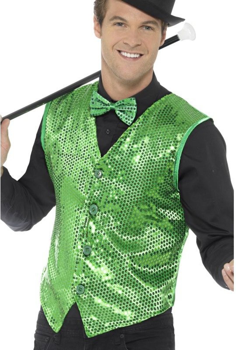 Glitter & Glamour Kostuum | Schitterend Kikkergroen Pailletten Vest Man | Medium | Carnaval kostuum |  